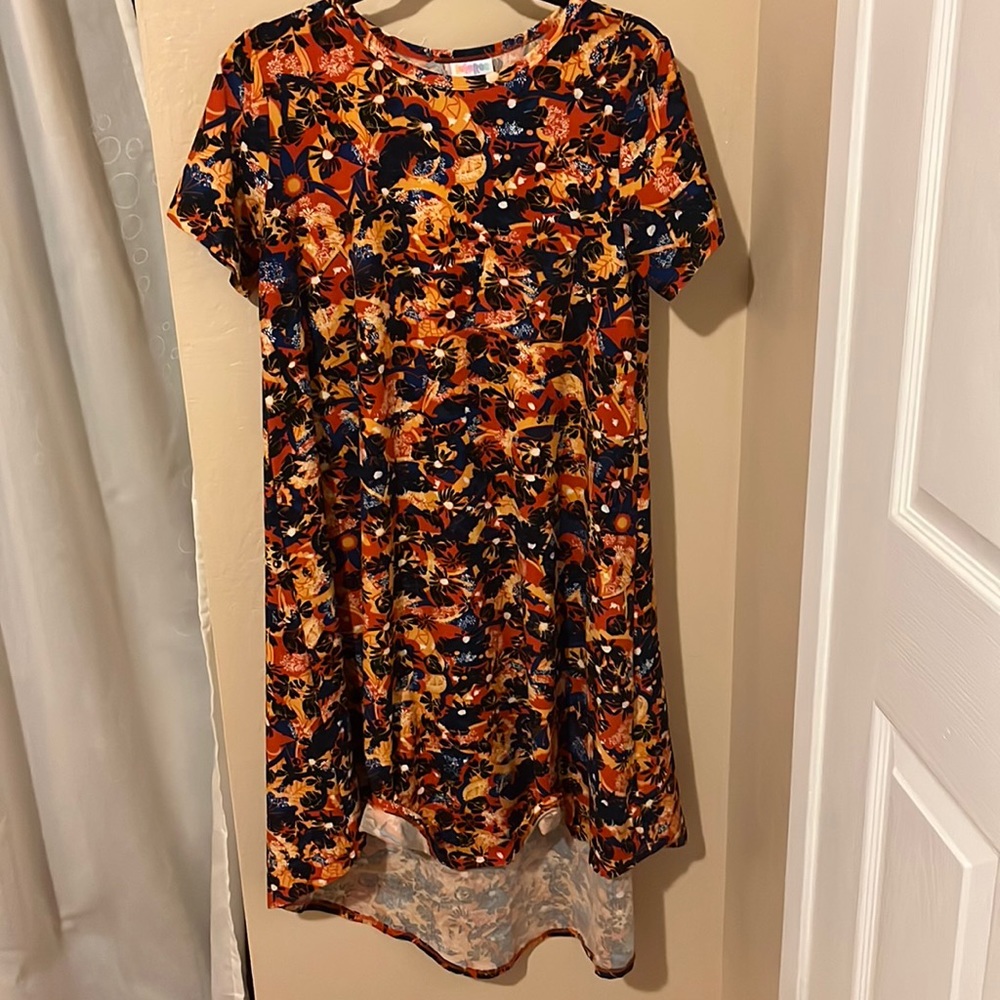 Lula Roe Orange Yellow and Black Flowers Dress Size Small
